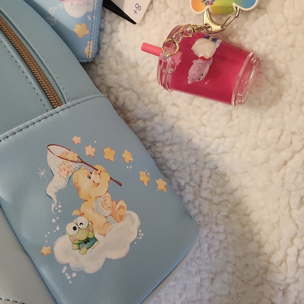 LOUNGEFLY CARE BEAR X HELLO KITTY BACKPACK WALLET AND KEYCHAIN BUNDLE NWT - Picture 6 of 8